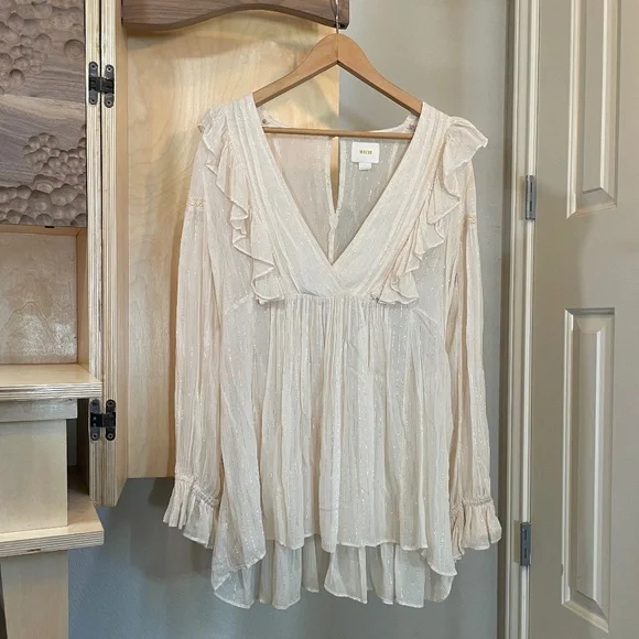 Anthropologie Maeve Peasant Top - Cream and Metallic Silver - Size 4 - NWOT - Picture 2 of 8